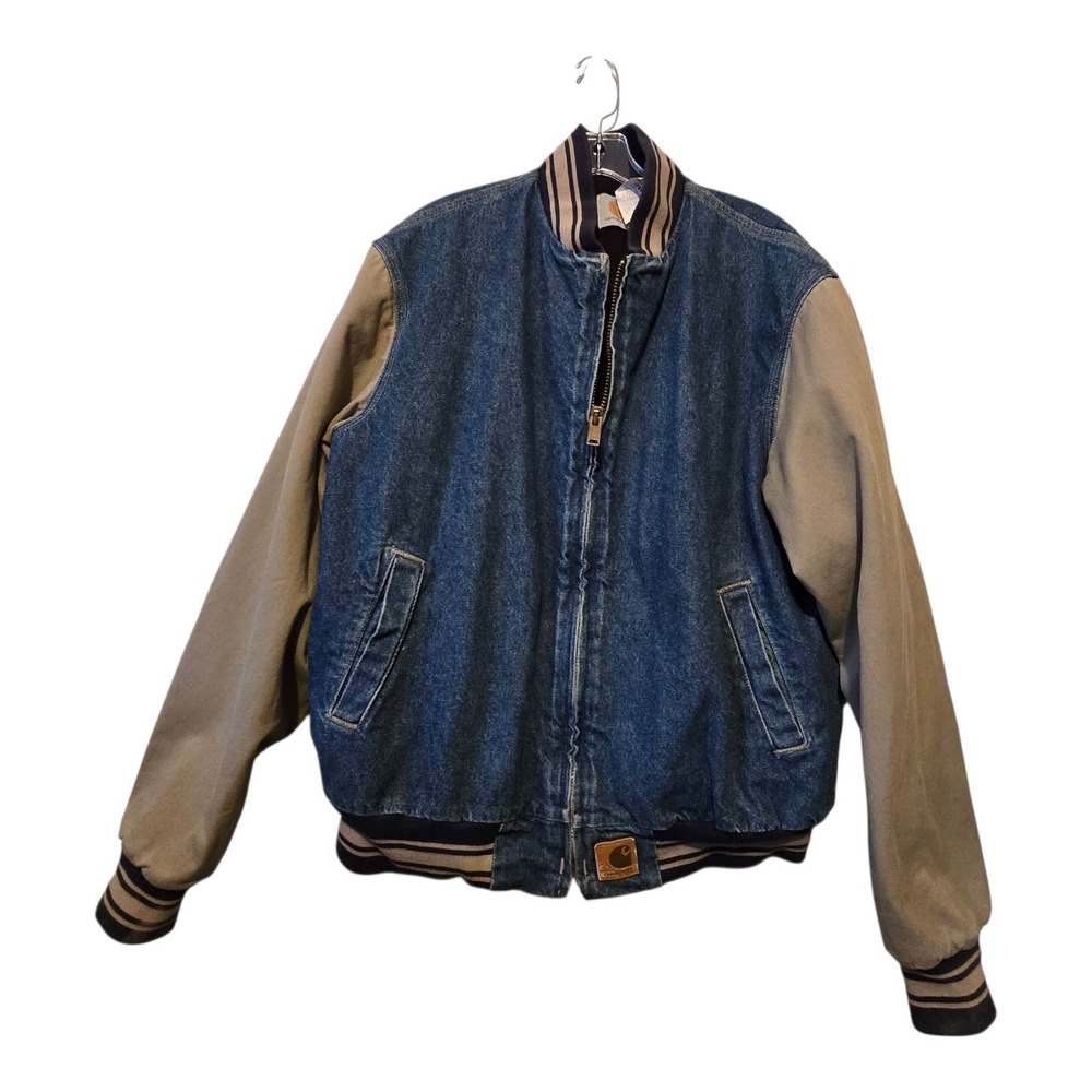 Vintage 90s Carhartt Denim Santa Fe Jacket  Varsity Bomber‎ Mens LG JQ0198 USA